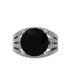 Amira Yüzük - Siyah zirkon ve pırlanta 18 ayar beyaz altın yüzük (0.93 karat) #1h24ie2