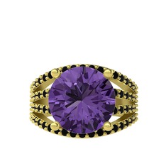 Amira Yüzük - Ametist ve siyah zirkon 18 ayar altın yüzük #1i0g3xy