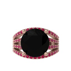 Siyah zirkon ve rodolit garnet 14 ayar rose altın yüzük