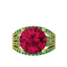 Amira Yüzük - Rodolit garnet ve kök zümrüt 14 ayar altın yüzük #1ifrfj8