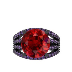 Garnet ve ametist 925 ayar siyah rodyum kaplama gümüş yüzük