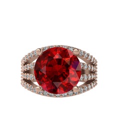 Garnet ve beyaz zirkon 14 ayar rose altın yüzük