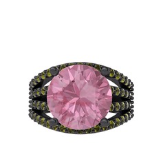 Amira Yüzük - Pembe kuvars ve peridot 925 ayar siyah rodyum kaplama gümüş yüzük #1k0ji4x
