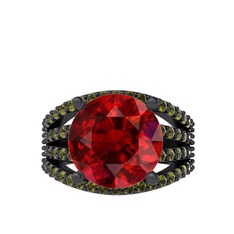 Amira Yüzük - Garnet ve peridot 925 ayar siyah rodyum kaplama gümüş yüzük #1k744vf