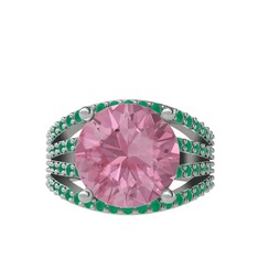 Amira Yüzük - Pembe kuvars ve kök zümrüt 18 ayar beyaz altın yüzük #1kep9zv