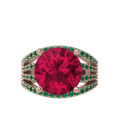 Rodolit garnet ve yeşil kuvars 14 ayar rose altın yüzük