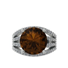 Amira Yüzük - Dumanlı kuvars ve pırlanta 925 ayar gümüş yüzük (0.93 karat) #1mcnq47