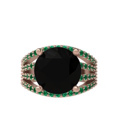 Amira Yüzük - Siyah zirkon ve yeşil kuvars 14 ayar rose altın yüzük #1mjo26g