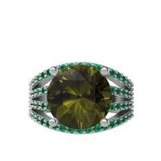 Peridot ve yeşil kuvars 14 ayar beyaz altın yüzük