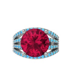 Amira Yüzük - Rodolit garnet ve akuamarin 8 ayar beyaz altın yüzük #1o0wc3r