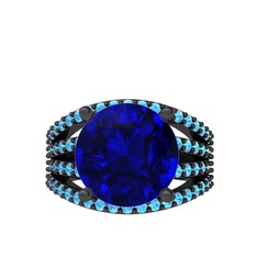 Lab safir ve akuamarin 925 ayar siyah rodyum kaplama gümüş yüzük