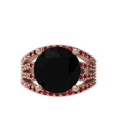Siyah zirkon ve garnet 14 ayar rose altın yüzük