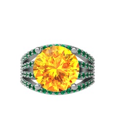 Sitrin ve yeşil kuvars 925 ayar gümüş yüzük