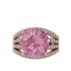 Pembe kuvars ve swarovski 14 ayar rose altın yüzük