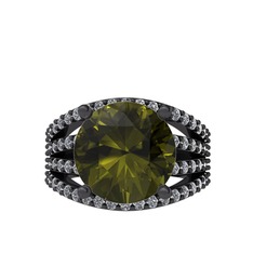 Amira Yüzük - Peridot ve pırlanta 925 ayar siyah rodyum kaplama gümüş yüzük (0.93 karat) #1tg4kjj