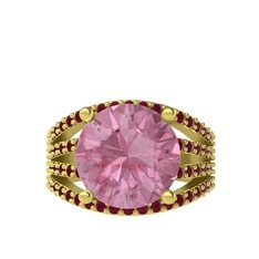 Amira Yüzük - Pembe kuvars ve kök yakut 8 ayar altın yüzük #1tplswg