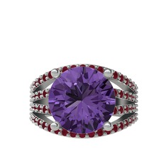 Amira Yüzük - Ametist ve kök yakut 14 ayar beyaz altın yüzük #1tvgf0d