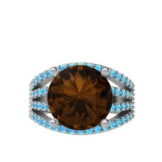 Amira Yüzük - Dumanlı kuvars ve akuamarin 18 ayar beyaz altın yüzük #1uzf1sv