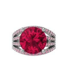 Rodolit garnet ve pembe kuvars 14 ayar beyaz altın yüzük