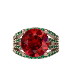 Amira Yüzük - Garnet ve yeşil kuvars 8 ayar rose altın yüzük #1vo44ej