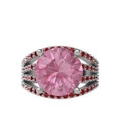 Pembe kuvars ve garnet 14 ayar beyaz altın yüzük