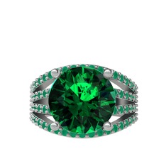 Amira Yüzük - Yeşil kuvars ve kök zümrüt 14 ayar beyaz altın yüzük #1w4zsx6