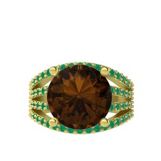 Amira Yüzük - Dumanlı kuvars ve kök zümrüt 8 ayar altın yüzük #1w5c5lm