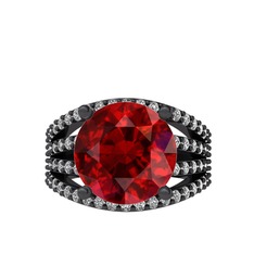 Amira Yüzük - Garnet ve swarovski 925 ayar siyah rodyum kaplama gümüş yüzük #1wmo0tc