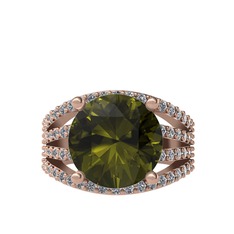 Peridot ve pırlanta 14 ayar rose altın yüzük (0.93 karat)