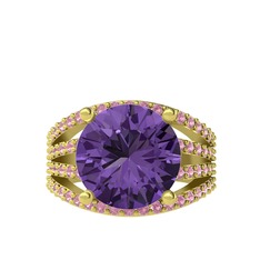 Amira Yüzük - Ametist ve pembe kuvars 8 ayar altın yüzük #1xrwqe5