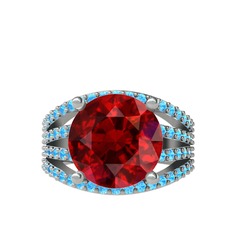 Garnet ve akuamarin 925 ayar gümüş yüzük