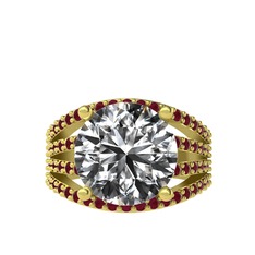 Amira Yüzük - Beyaz zirkon ve kök yakut 18 ayar altın yüzük #2280w2