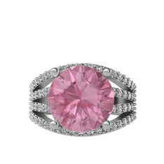 Amira Yüzük - Pembe kuvars ve swarovski 18 ayar beyaz altın yüzük #2xirto
