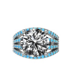 Amira Yüzük - Beyaz zirkon ve akuamarin 8 ayar beyaz altın yüzük #5ut5mx