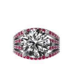Beyaz zirkon ve rodolit garnet 14 ayar beyaz altın yüzük