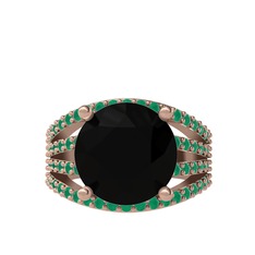 Siyah zirkon ve kök zümrüt 8 ayar rose altın yüzük