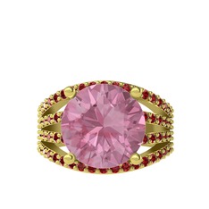 Pembe kuvars ve garnet 18 ayar altın yüzük
