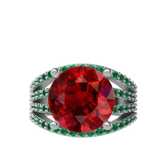 Amira Yüzük - Garnet ve yeşil kuvars 14 ayar beyaz altın yüzük #7cr4am