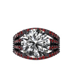 Beyaz zirkon ve garnet 925 ayar siyah rodyum kaplama gümüş yüzük