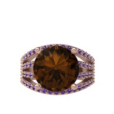 Amira Yüzük - Dumanlı kuvars ve ametist 8 ayar rose altın yüzük #birydd