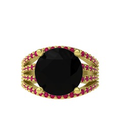 Siyah zirkon ve rodolit garnet 14 ayar altın yüzük