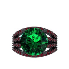 Amira Yüzük - Yeşil kuvars ve kök yakut 925 ayar siyah rodyum kaplama gümüş yüzük #c53326