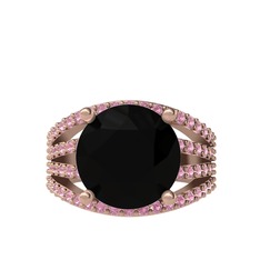 Siyah zirkon ve pembe kuvars 14 ayar rose altın yüzük