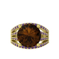 Amira Yüzük - Dumanlı kuvars ve ametist 18 ayar altın yüzük #d0o4ig
