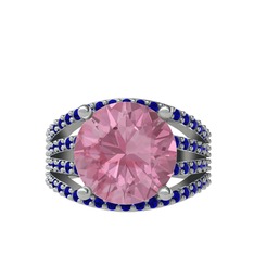 Pembe kuvars ve lab safir 8 ayar beyaz altın yüzük