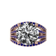 Beyaz zirkon ve lab safir 14 ayar rose altın yüzük