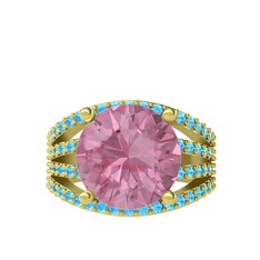 Amira Yüzük - Pembe kuvars ve akuamarin 18 ayar altın yüzük #fsijl5