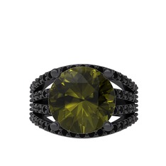 Peridot ve siyah zirkon 925 ayar siyah rodyum kaplama gümüş yüzük