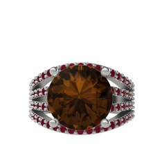 Amira Yüzük - Dumanlı kuvars ve kök yakut 8 ayar beyaz altın yüzük #gh3w9w