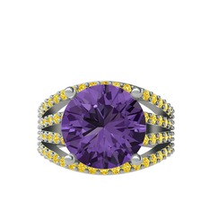 Amira Yüzük - Ametist ve sitrin 14 ayar beyaz altın yüzük #h54sg3